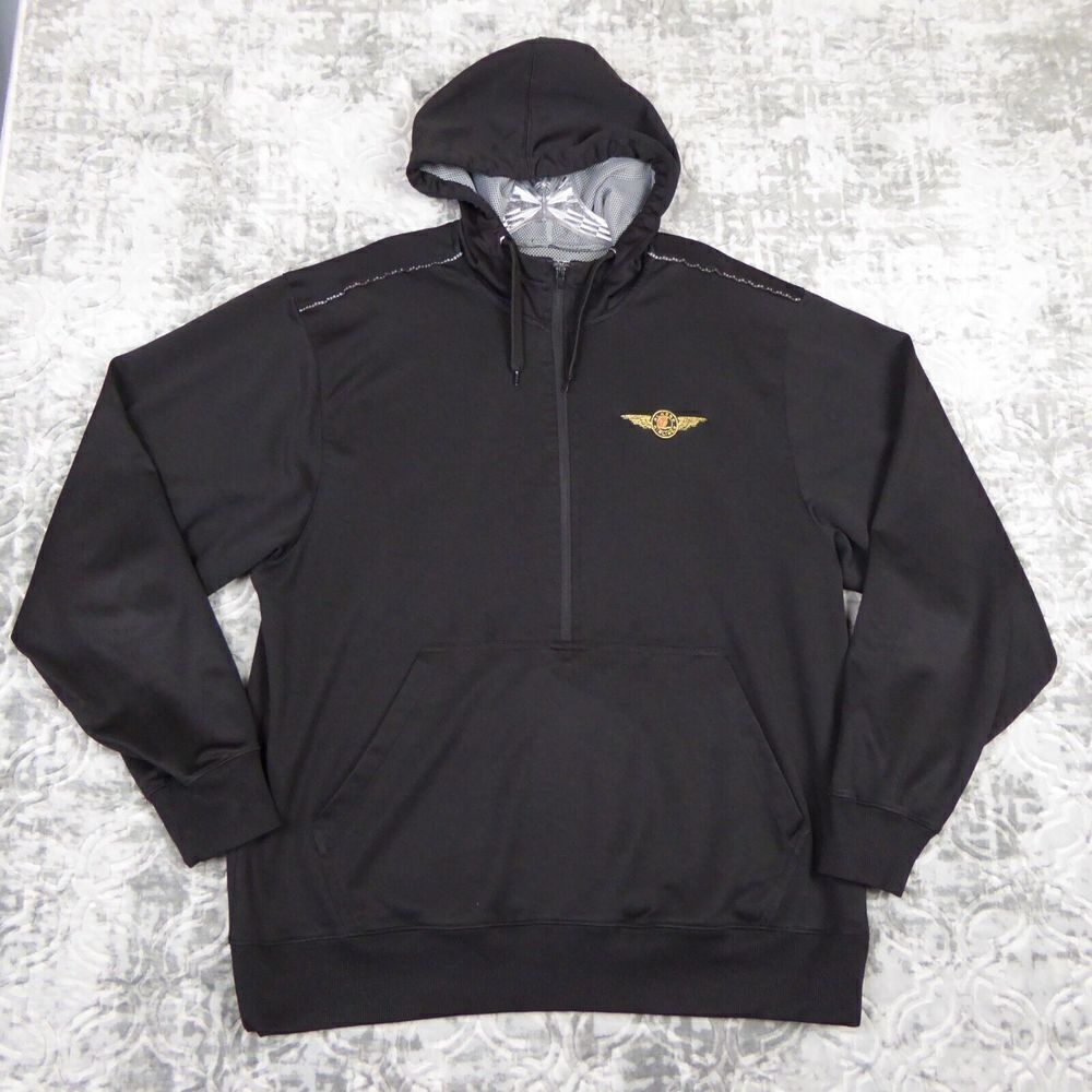 Alaska Airlines Hoodie Mens Large Black Wings Sweatshirt 1/2 Zip Clique